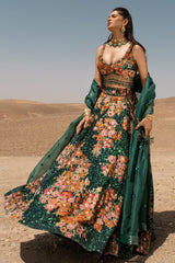 Green Velvet Designer Sequinned Lehenga