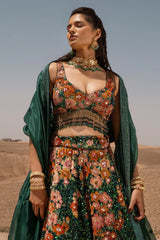 Green Velvet Designer Sequinned Lehenga