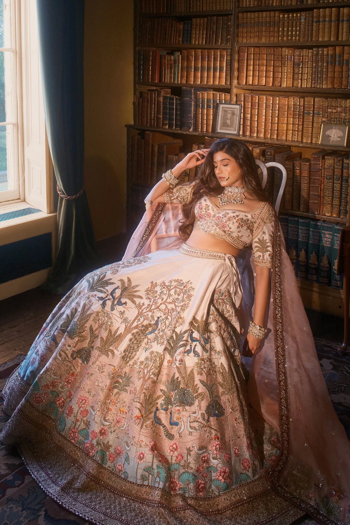 Light Pink Bridal Heavy Work Lehenga in Raw Silk with Zardosi