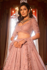 Pink Designer Heavy Bead and Sequin Work Lehenga Choli in Organza