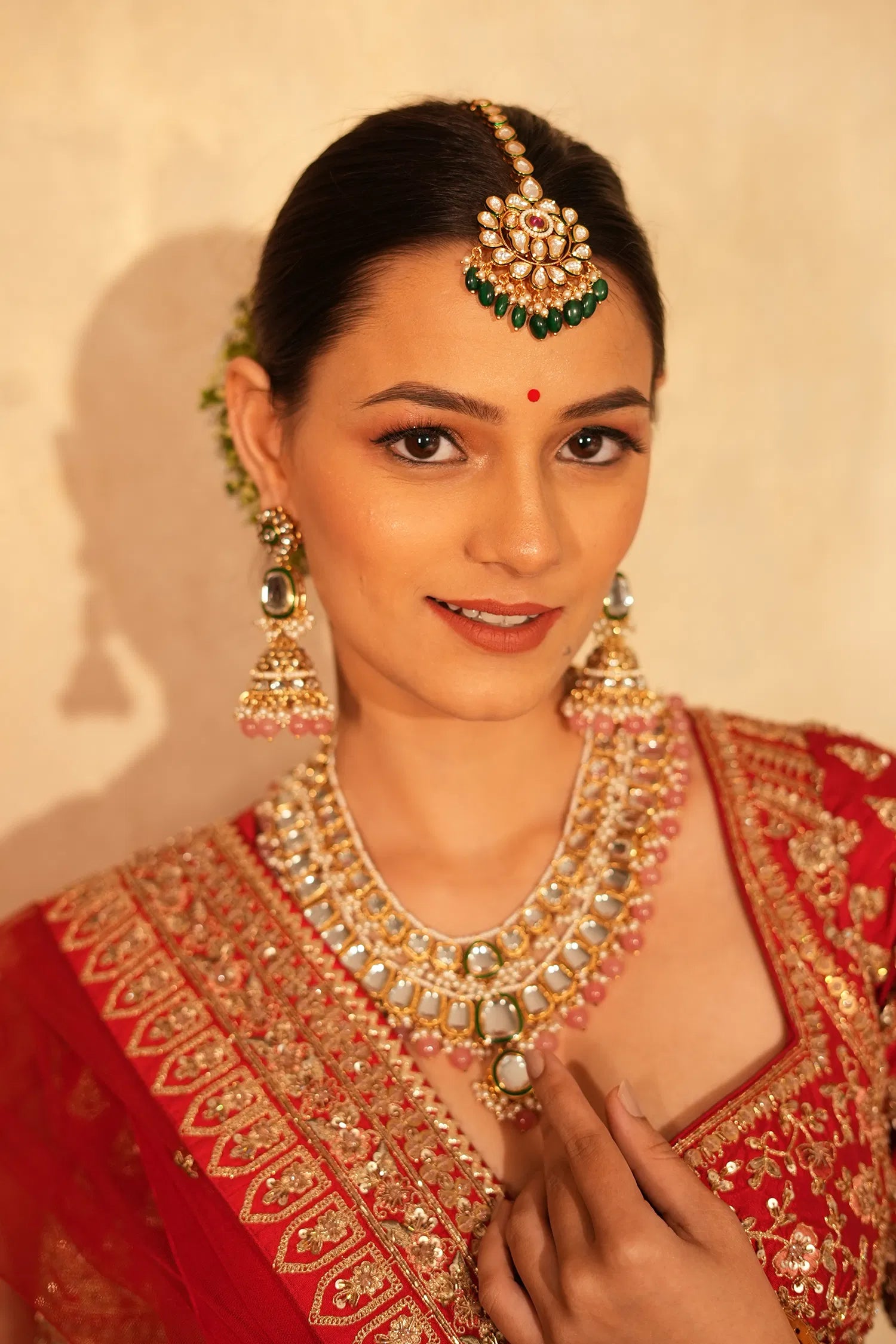 Red Raw Silk Designer Zardosi and Cutdana Worked Bridal Lehenga