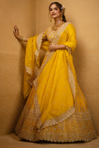 Yellow Organza Handworked Designer Lehenga with Sequin and Beaded Detailing