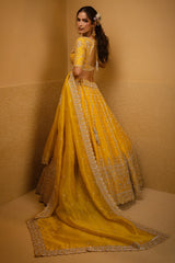 Yellow Organza Handworked Designer Lehenga with Sequin and Beaded Detailing