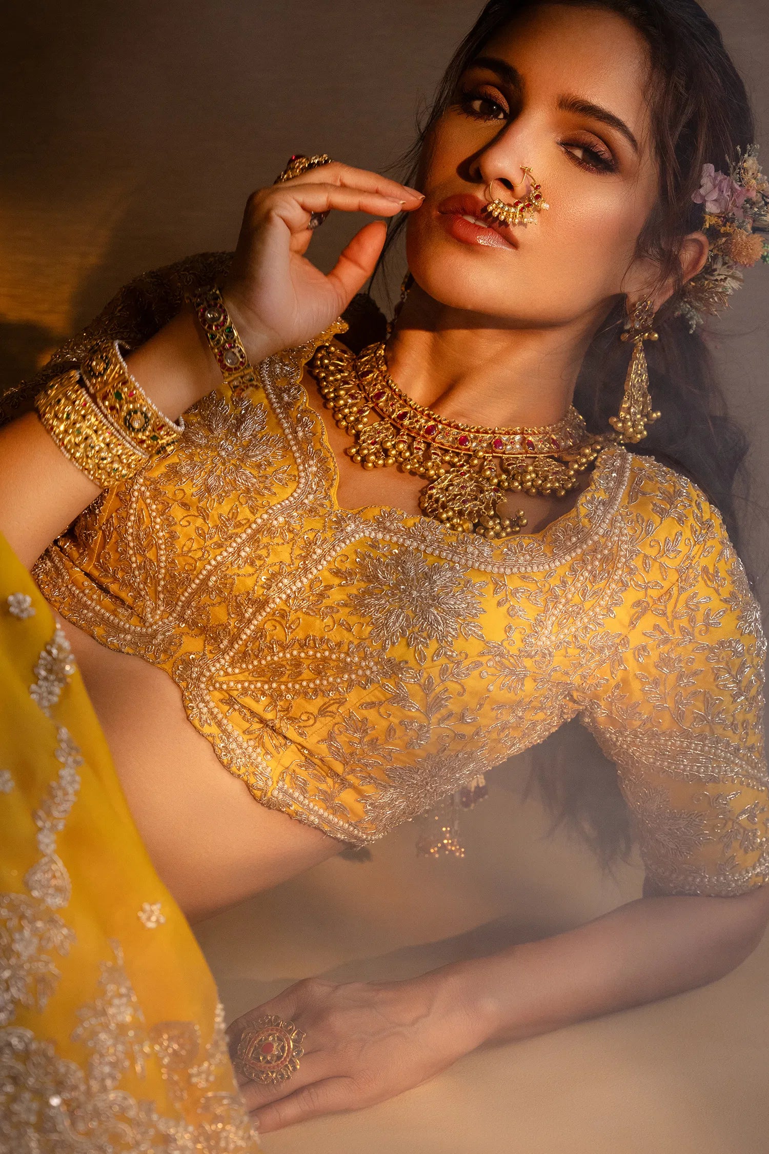 Yellow Organza Handworked Designer Lehenga with Sequin and Beaded Detailing