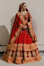 Vrushika Mehta Red Matka Silk Heavy Designer Bridal Lehenga with Double Dupatta