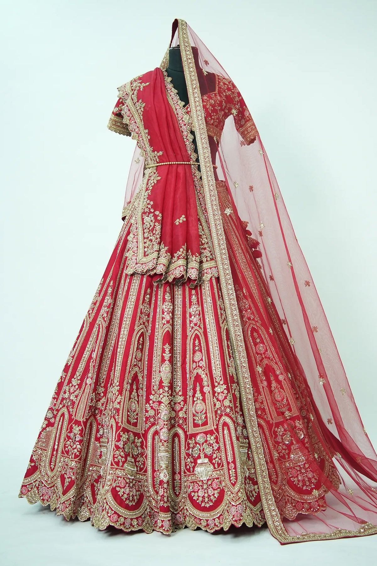 Red Matka Silk Designer Bridal Lehenga with Heavy Embroidery Work