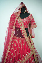 Pink Raw Silk Designer Heavy Bridal Lehenga with Zari Embroidery