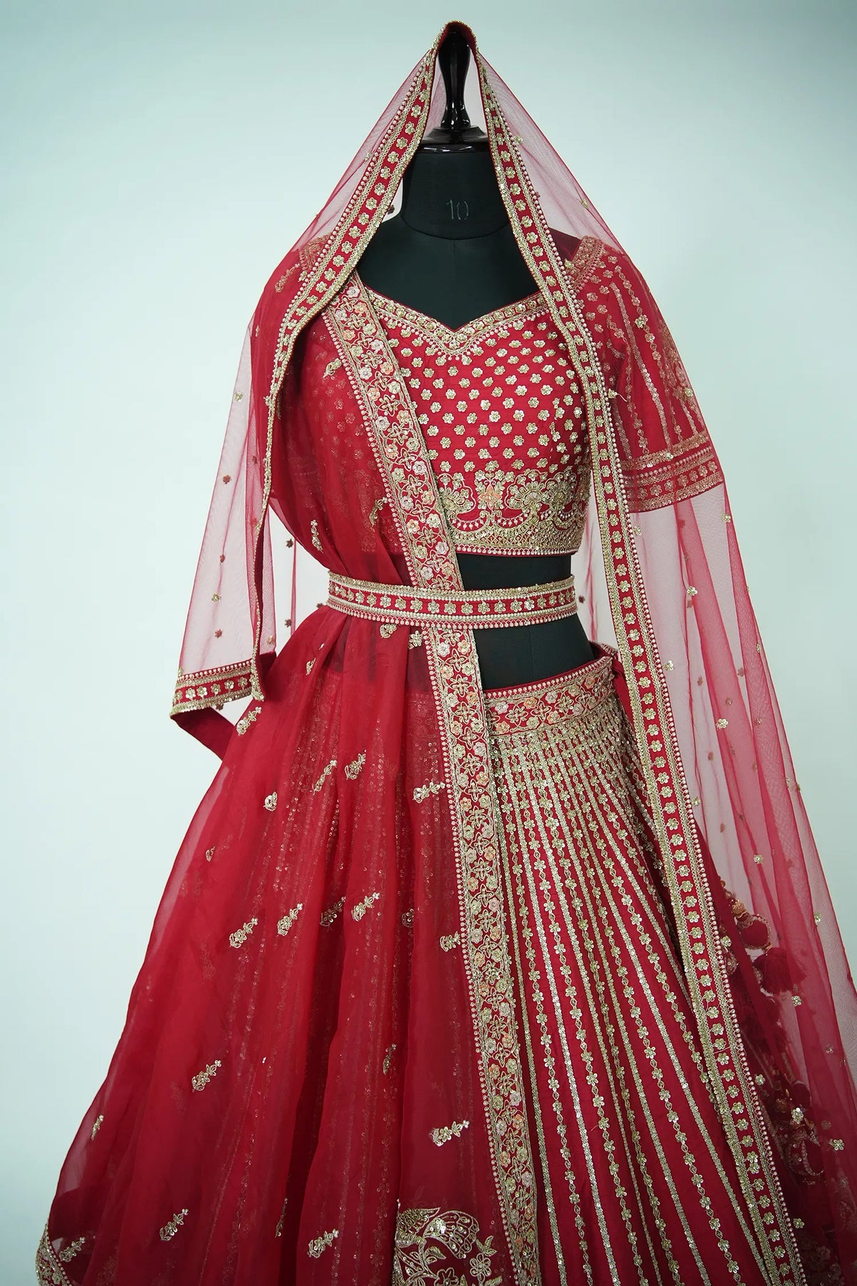 Red Raw Silk Designer Heavy Bridal Lehenga