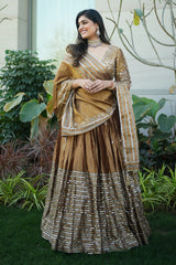 Golden Tissue Sequin Cutdana Worked Pleated Lehenga