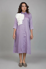 Lilac Linen Floral Patch Work Dress