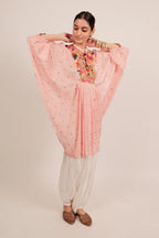 Light Pink Silk Intricate Thread Embroidery Kaftan Style Top