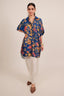 Blue Silk Floral Printed High and Low Top with Pocket