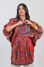 Red Crepe Silk Printed Kaftan Style Tunic