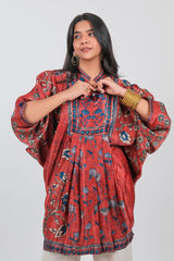 Red Crepe Silk Printed Kaftan Style Tunic