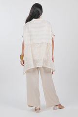 Off White Cotton Thread Embroidered Tunic Top