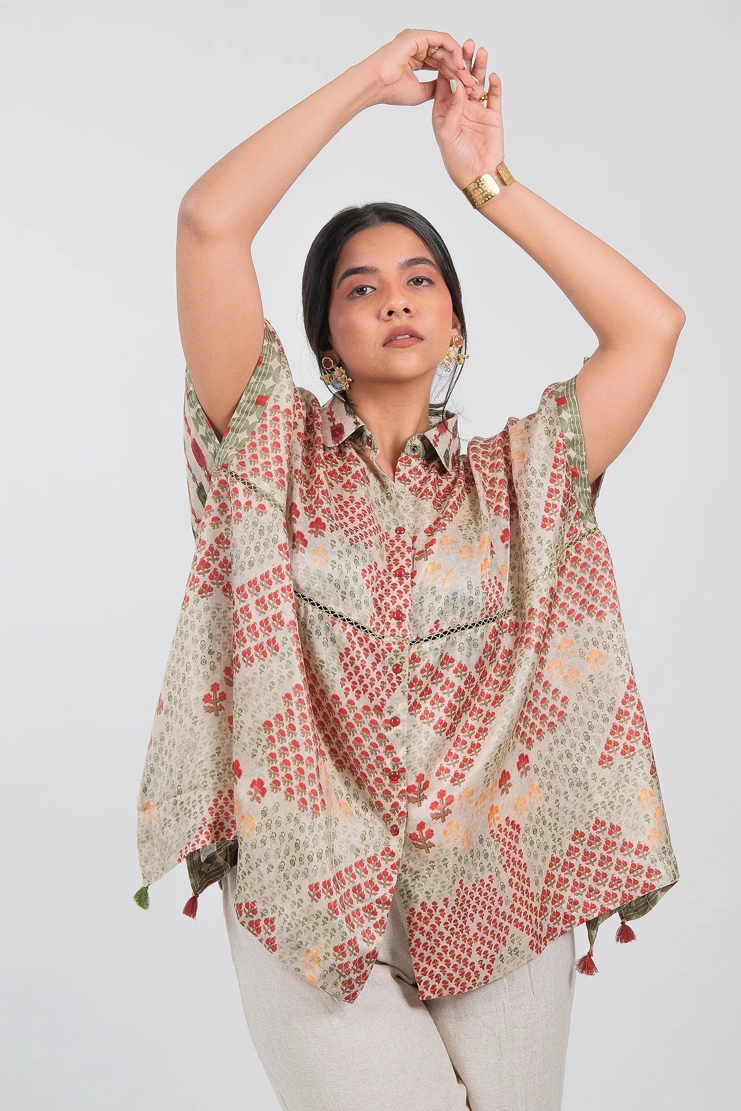 Multi Colored Crepe Silk Printed Kaftan Style Tunic