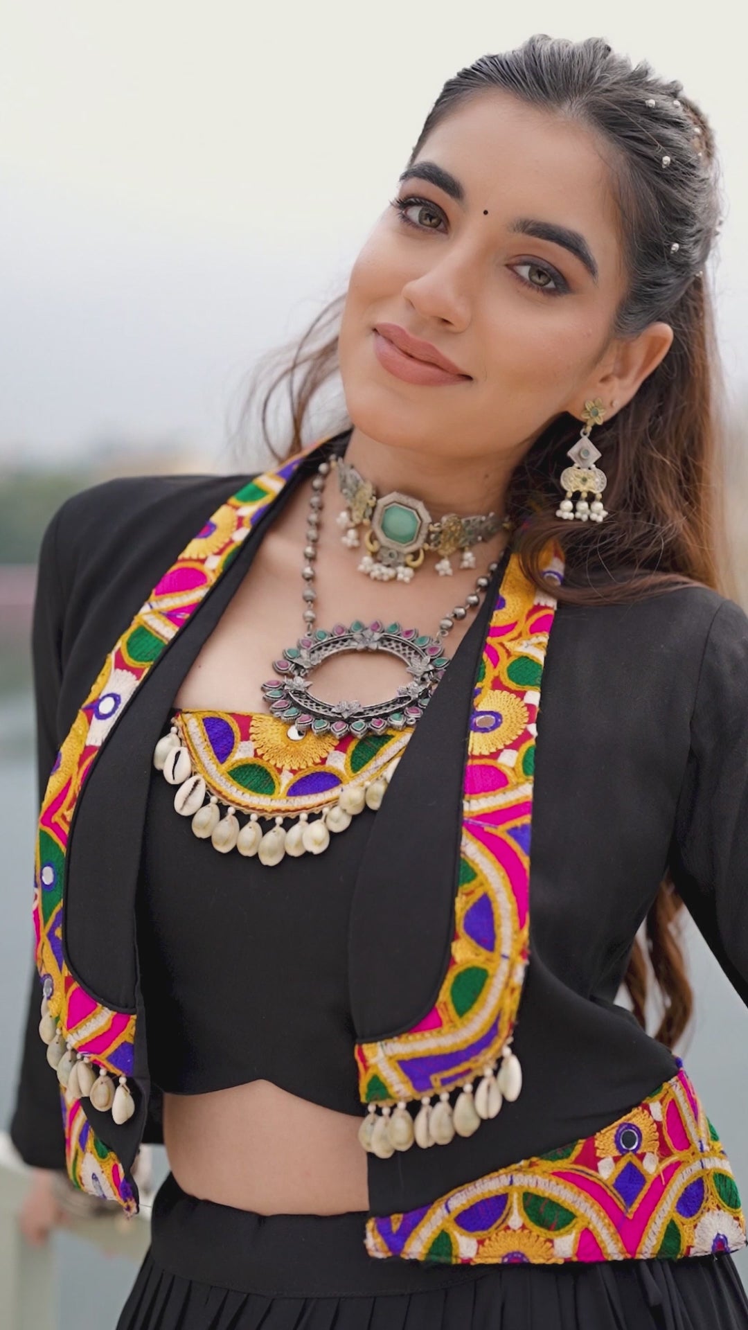 Black Rayon Kachchi Worked Chaniya Choli with Jacket