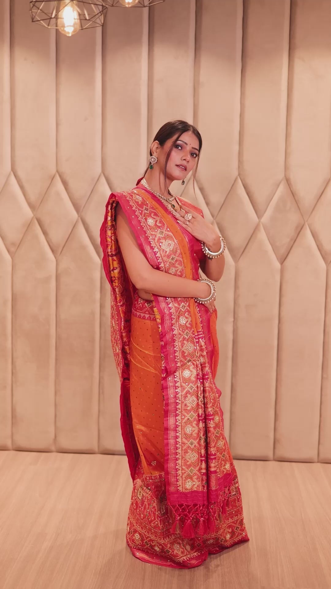Orange Banarasi Silk Traditional Saree with Contrast Broad Patola Border