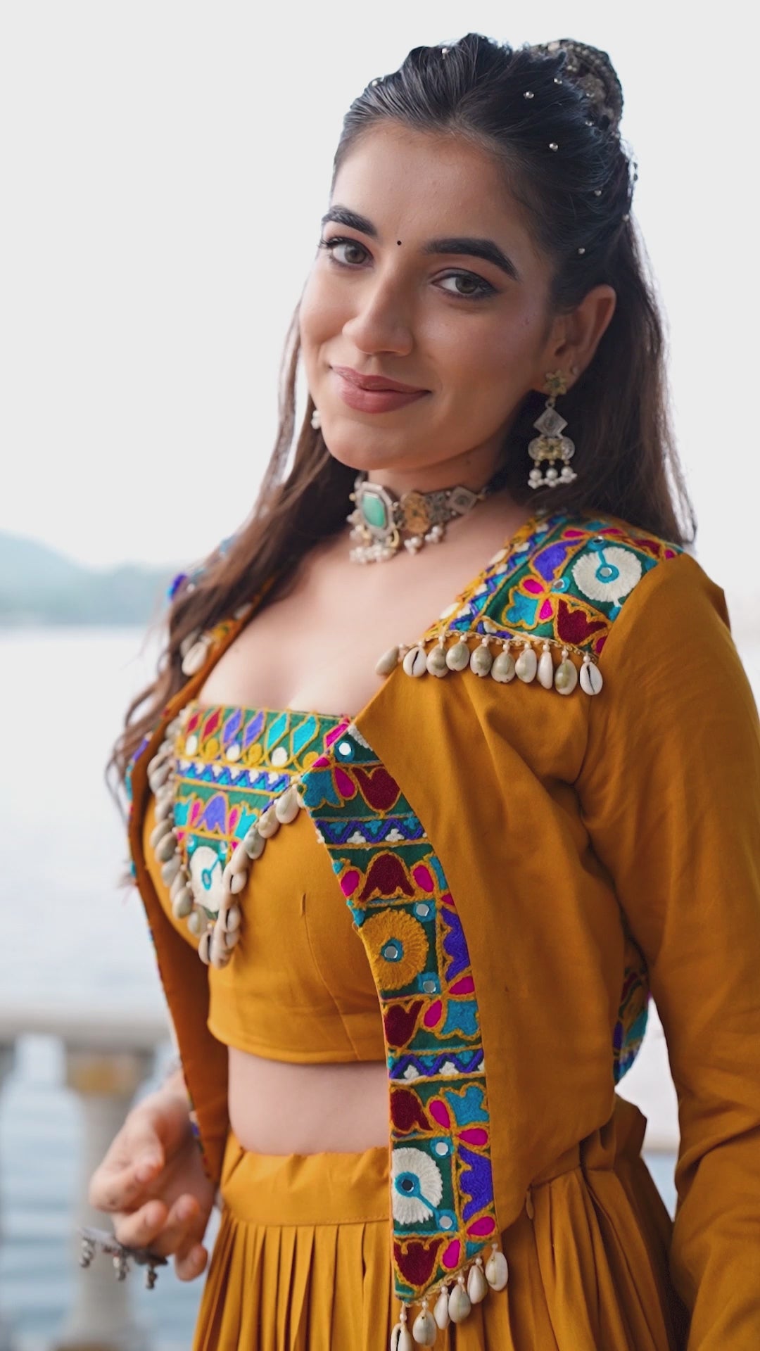 Mustard Rayon Kachchi Worked Chaniya Choli with Jacket