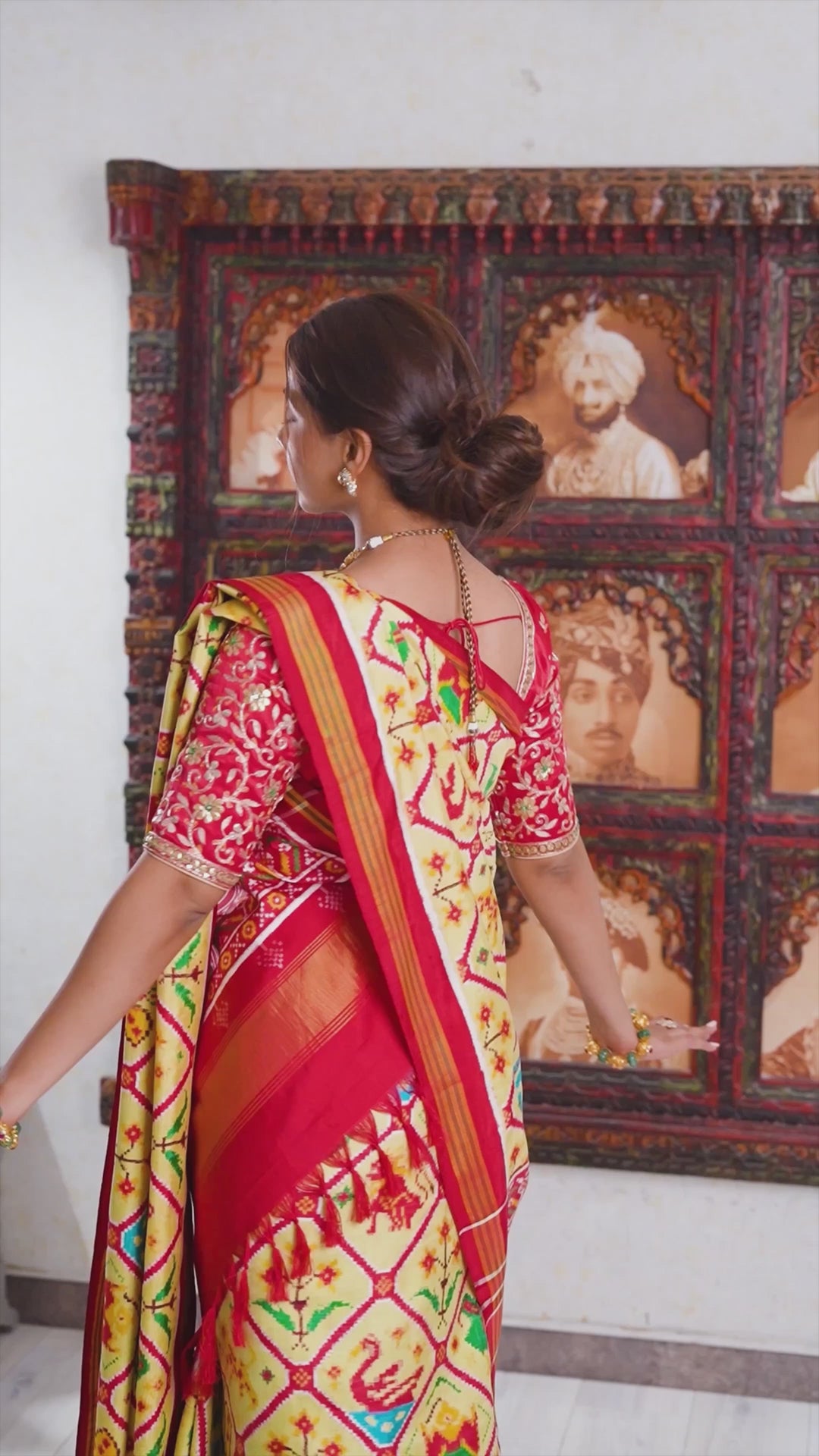 Light Yellow Silk Tradiitonal Checks Patola Printed Saree