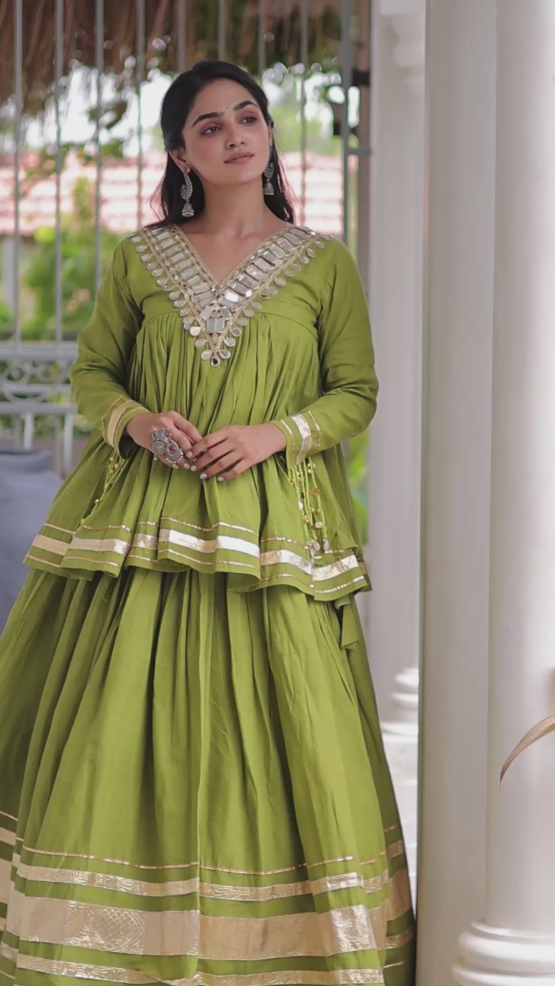 Off White Cotton Mirror Worked Peplum Chaniya Choli