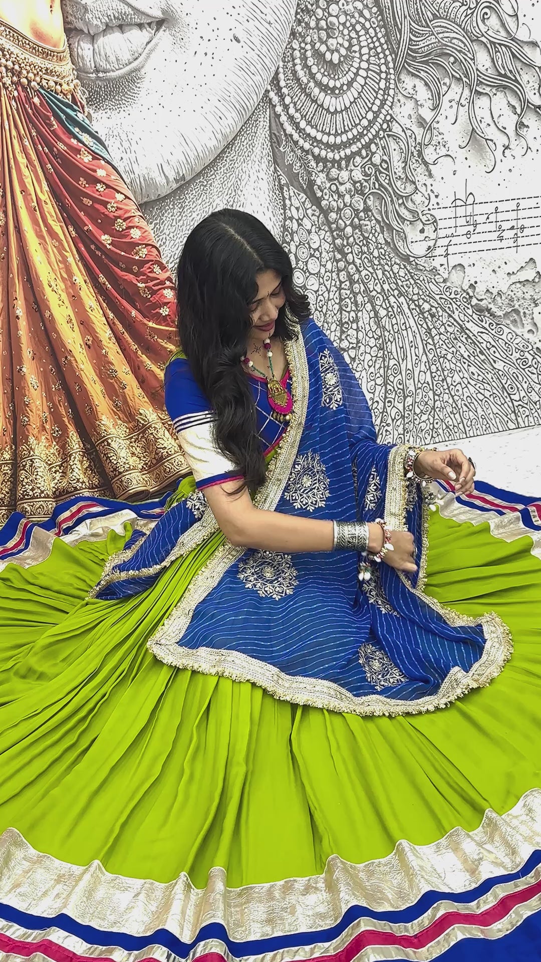 Parrot Green Cotton Chaniya Choli with Lace Work