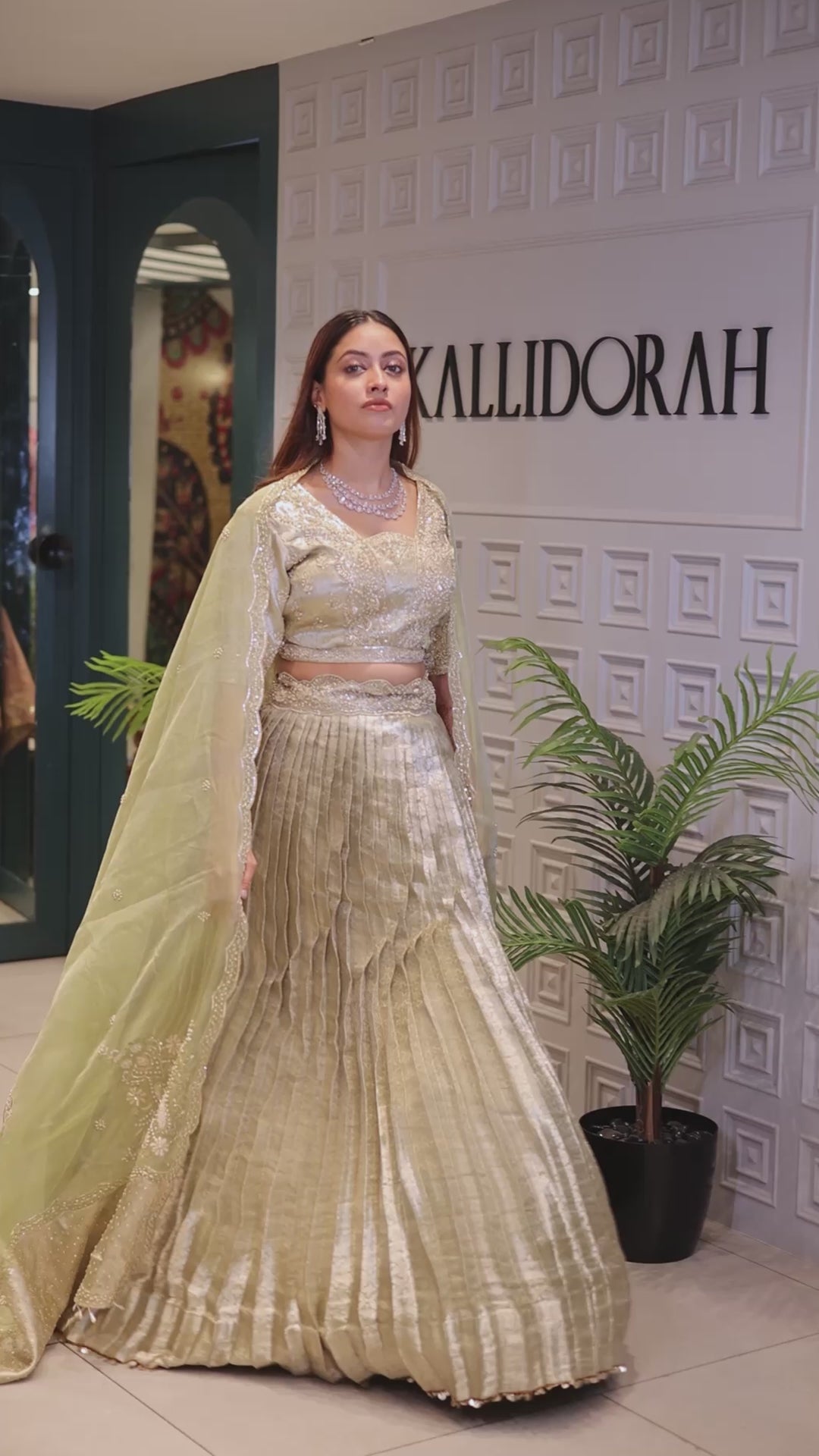 Pista Green Tissue Pleated Lehenga
