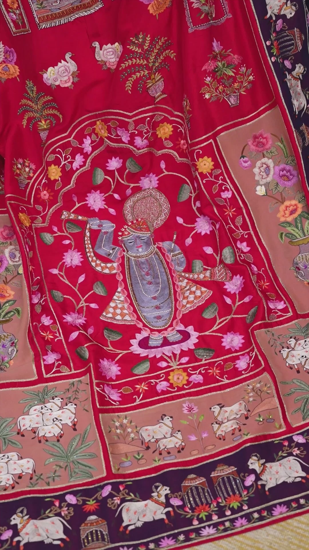 Red Silk Traditional All Over Pichwai Embroidered Saree