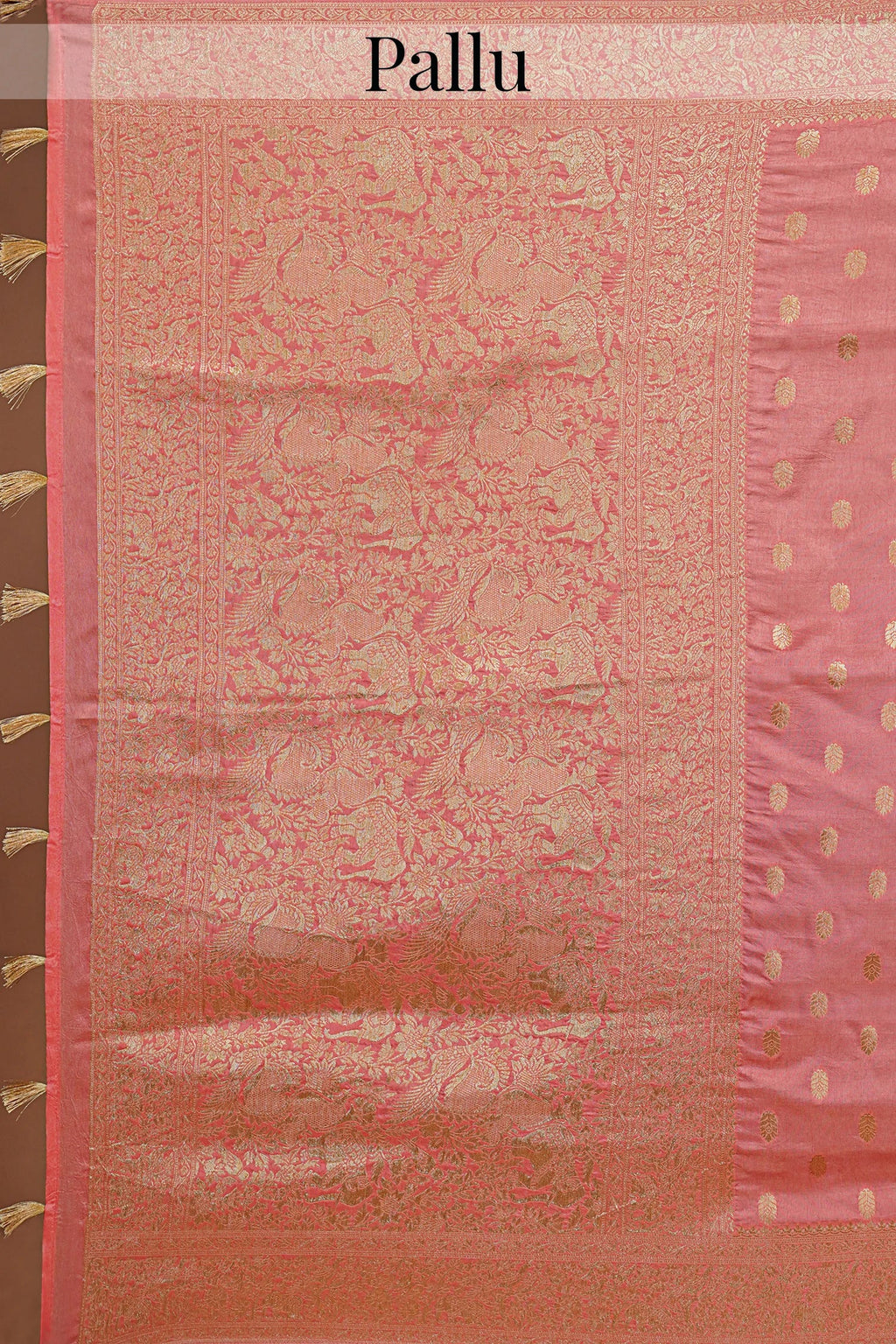 Flamingo Pink Woven Butti Saree in Muga Silk with Elephant and Peacock Motifs