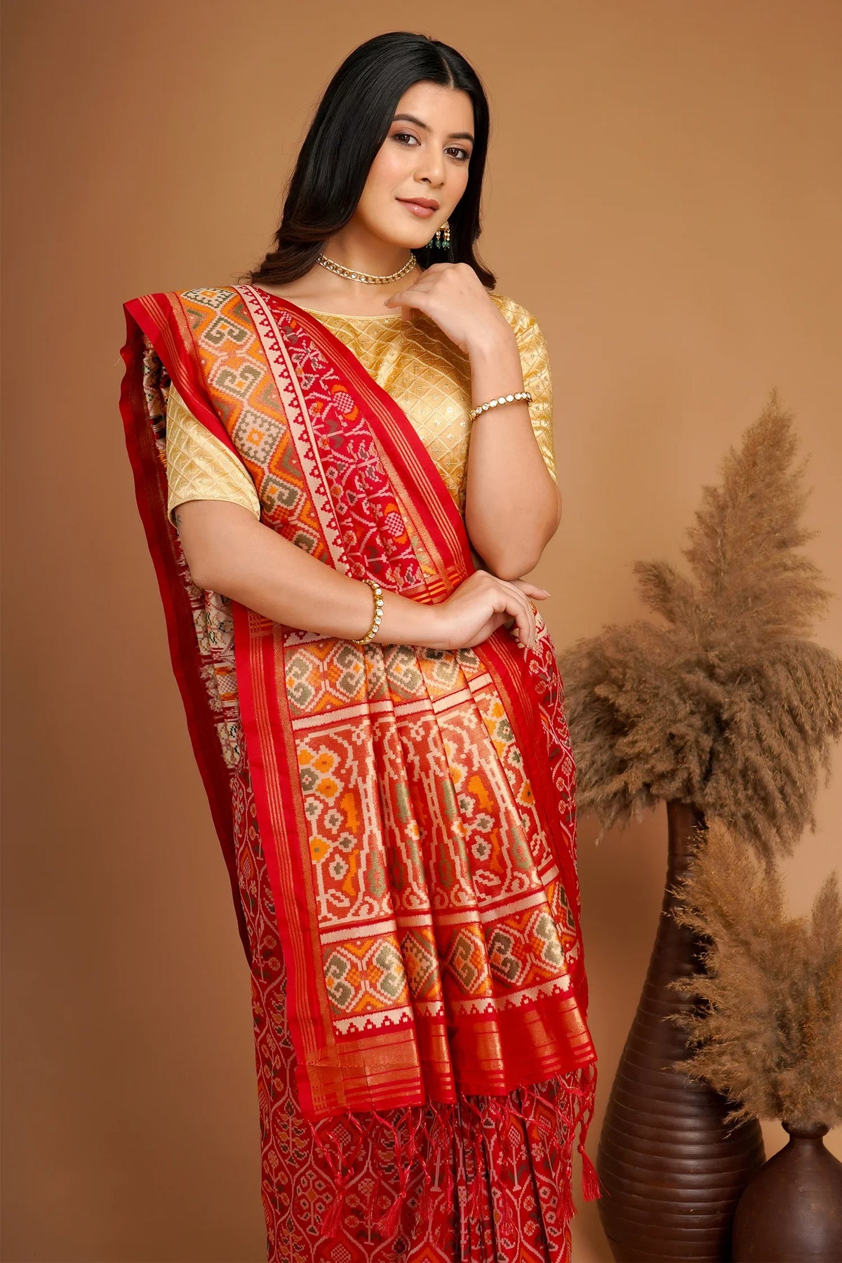 Red Traditional Patola Woven Saree in Silk