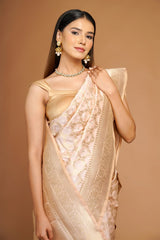 Peach Woven Moroccan Jaal Traditional Saree in Silk