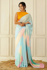 Light Blue Crepe Silk Georgette Saree