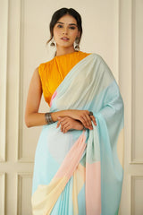 Light Blue Crepe Silk Georgette Saree