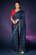 Peacock Blue Embroidery and Sequins Work Saree in Art Silk
