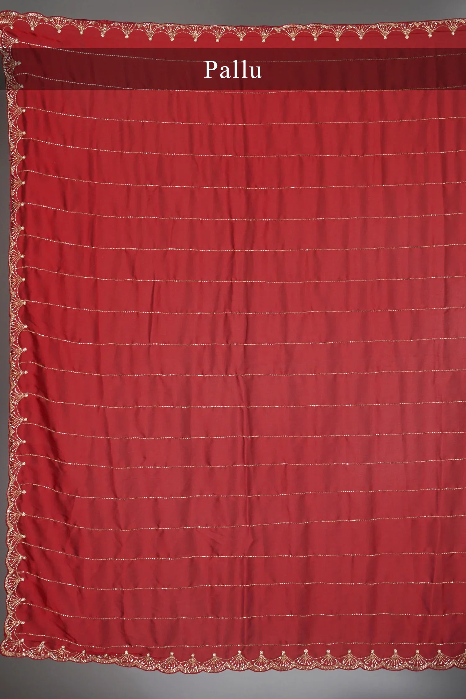 Red Satin Silk Cutdana Worked Saree
