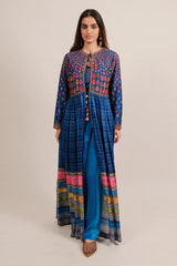 Blue Printed and Embroidery Bodice Slit Cut Top with Palazzo Set