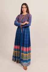 Blue Printed and Embroidery Bodice Slit Cut Top with Palazzo Set