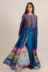 Blue Printed and Embroidery Bodice Slit Cut Top with Palazzo Set