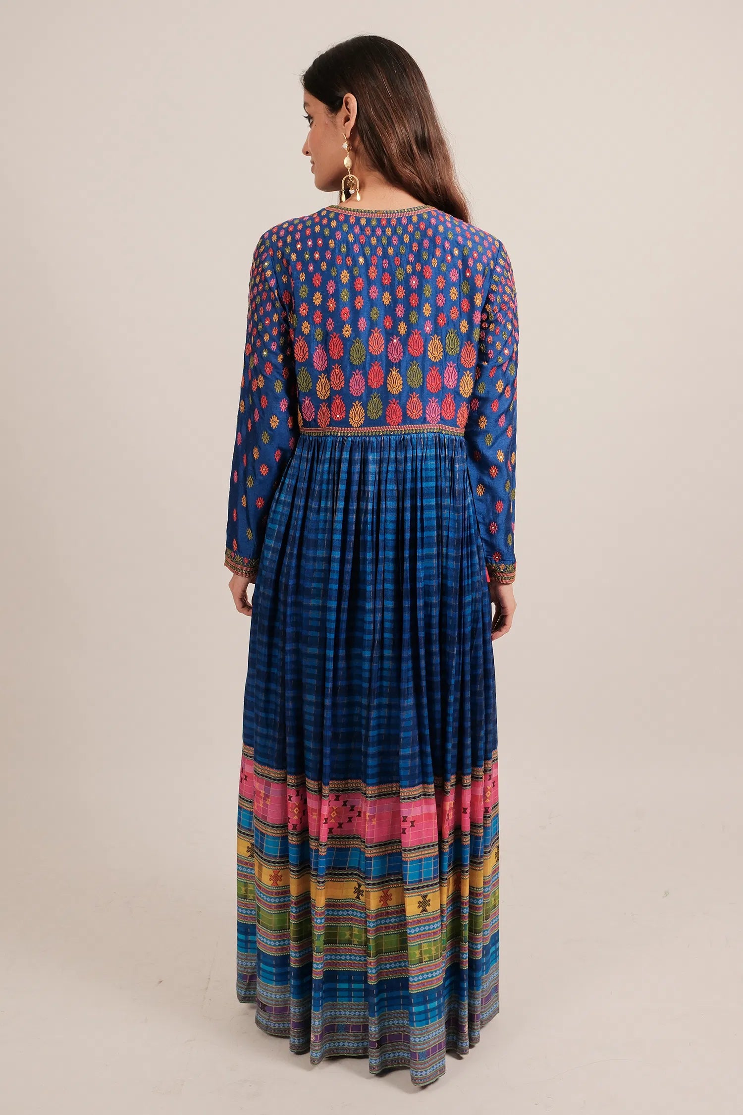 Blue Printed and Embroidery Bodice Slit Cut Top with Palazzo Set