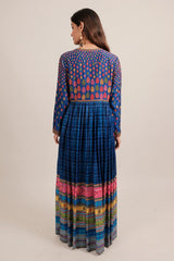 Blue Printed and Embroidery Bodice Slit Cut Top with Palazzo Set