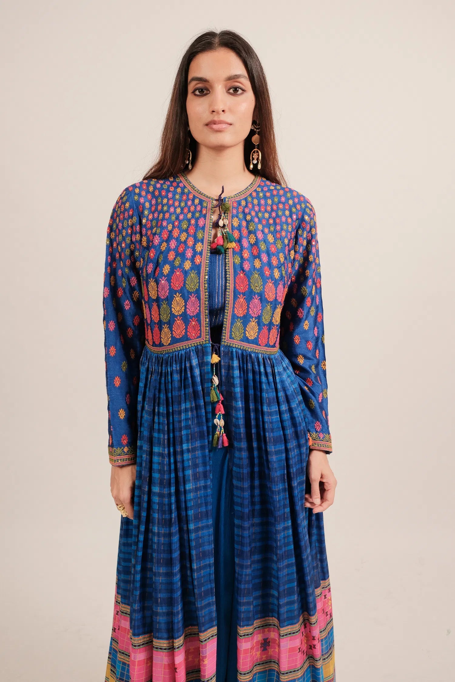 Blue Printed and Embroidery Bodice Slit Cut Top with Palazzo Set