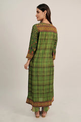 Green Silk Embroidered Buttis Straight Cut Suit
