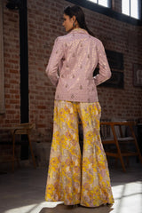 Lavender Net Sequin Beaded Crop Top Palazzo Set with Jacket