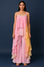 Pink Georgette Square Neck High and Low Layered Asymmetric Hem Detail Co-Ord Set