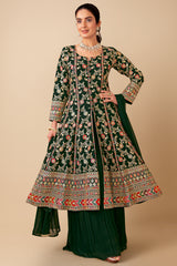 Green Georgette Sequin Embroidered Slit Cut Palazzo Suit